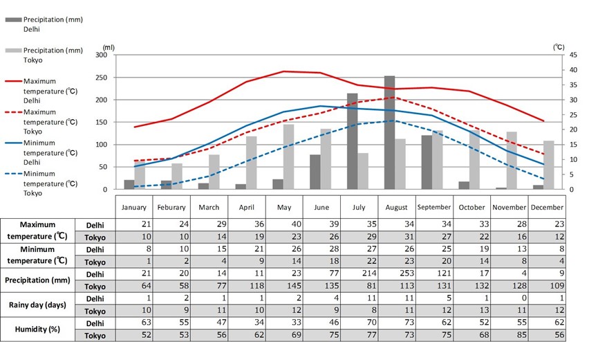 デリーと東京の気温比較